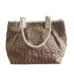 Calvin Klein Brown and Cream Monogram Tote